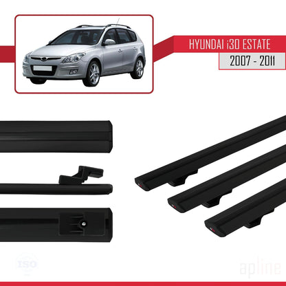 Compatibile con Hyundai i30 (FD) Station Wagon 2007-2011 modello BASIC Barre portatutto per auto Portapacchi in alluminio nero 3 barre