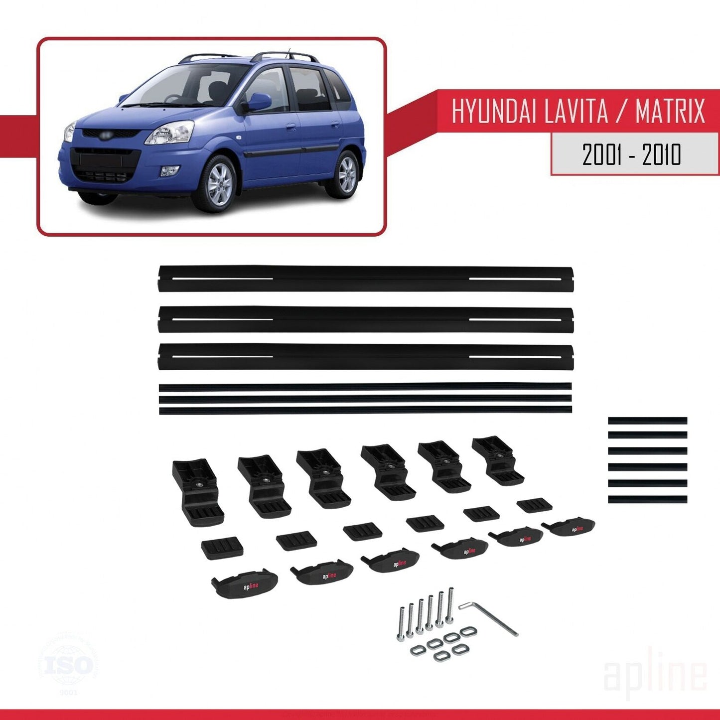 Compatibile con Hyundai Matrix (FC) modello BASIC 2001-2010 Barre portatutto per auto Portapacchi in alluminio nero 3 barre