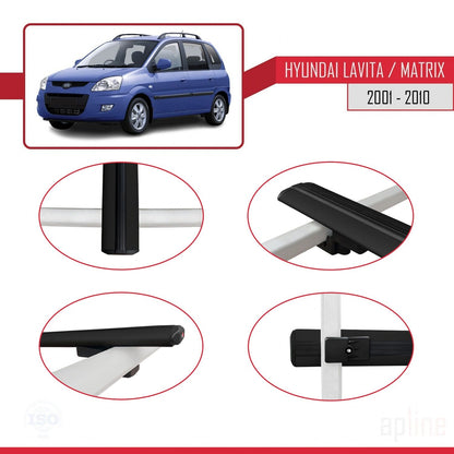 Compatibile con Hyundai Matrix (FC) modello BASIC 2001-2010 Barre portatutto per auto Portapacchi in alluminio nero 3 barre
