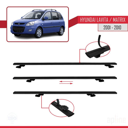 Compatibile con Hyundai Matrix (FC) modello BASIC 2001-2010 Barre portatutto per auto Portapacchi in alluminio nero 2 barre