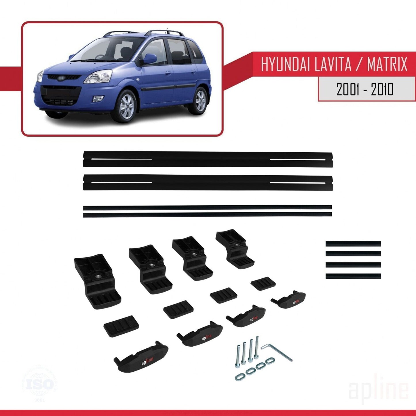 Compatibile con Hyundai Matrix (FC) modello BASIC 2001-2010 Barre portatutto per auto Portapacchi in alluminio nero 2 barre