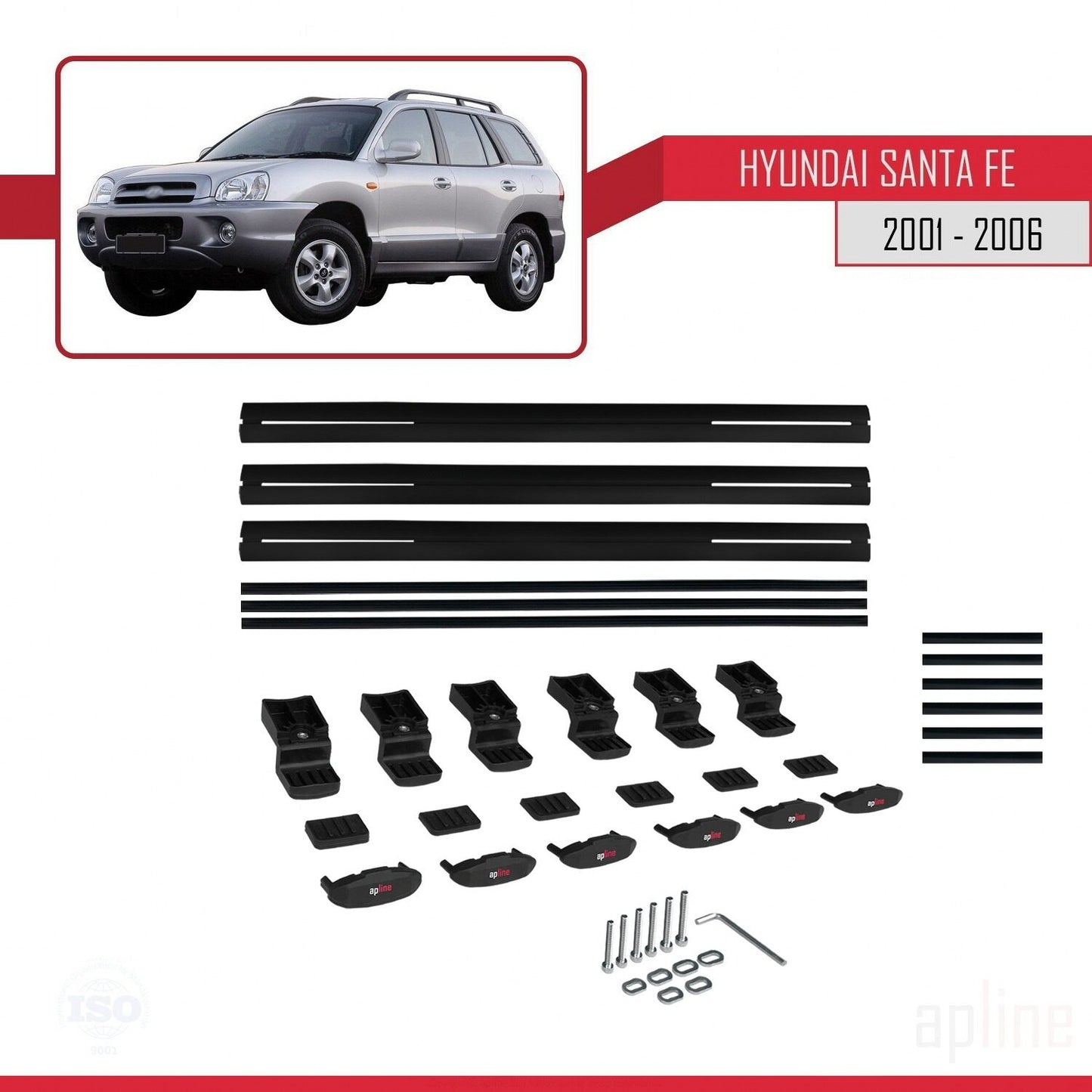 Compatibile con Hyundai Santa Fe (SM) modello BASIC 2001-2006 Barre portatutto per auto Portapacchi in alluminio nero 3 barre