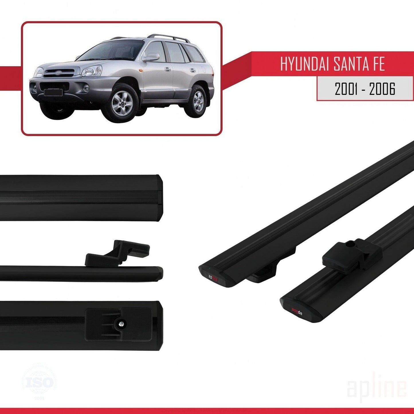 Compatibile con Hyundai Santa Fe (SM) modello BASIC 2001-2006 Barre portatutto per auto Portapacchi in alluminio nero 2 barre