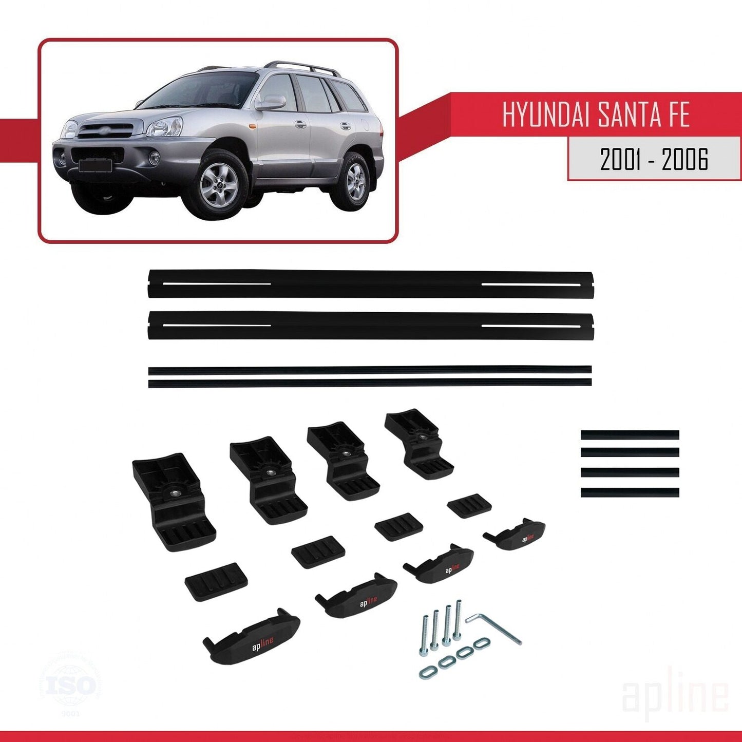 Compatibile con Hyundai Santa Fe (SM) modello BASIC 2001-2006 Barre portatutto per auto Portapacchi in alluminio nero 2 barre
