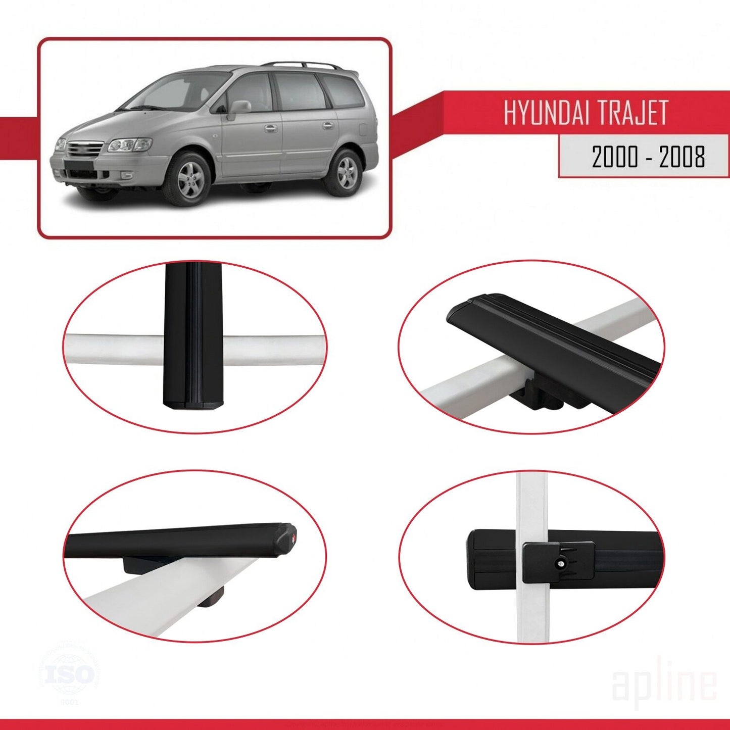 Compatibile con Hyundai Trajet 2000-2008 modello BASIC Barre portatutto per auto Portapacchi in alluminio nero 2 barre