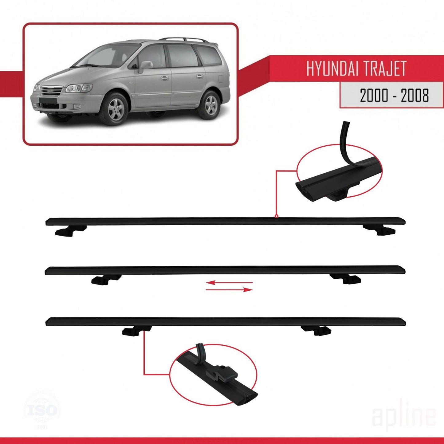Compatibile con Hyundai Trajet 2000-2008 modello BASIC Barre portatutto per auto Portapacchi in alluminio nero 2 barre
