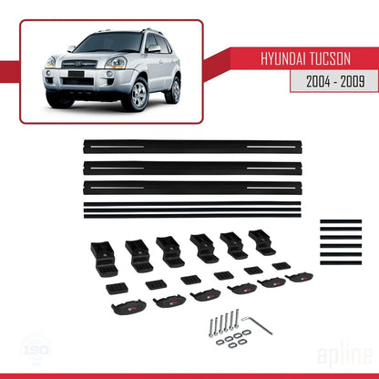 Compatibile con Hyundai Tucson (JM) modello BASIC 2004-2009 Barre portatutto per auto Portapacchi in alluminio nero 3 barre
