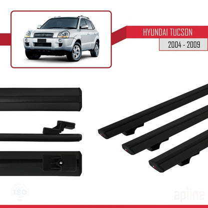 Compatibile con Hyundai Tucson (JM) modello BASIC 2004-2009 Barre portatutto per auto Portapacchi in alluminio nero 3 barre