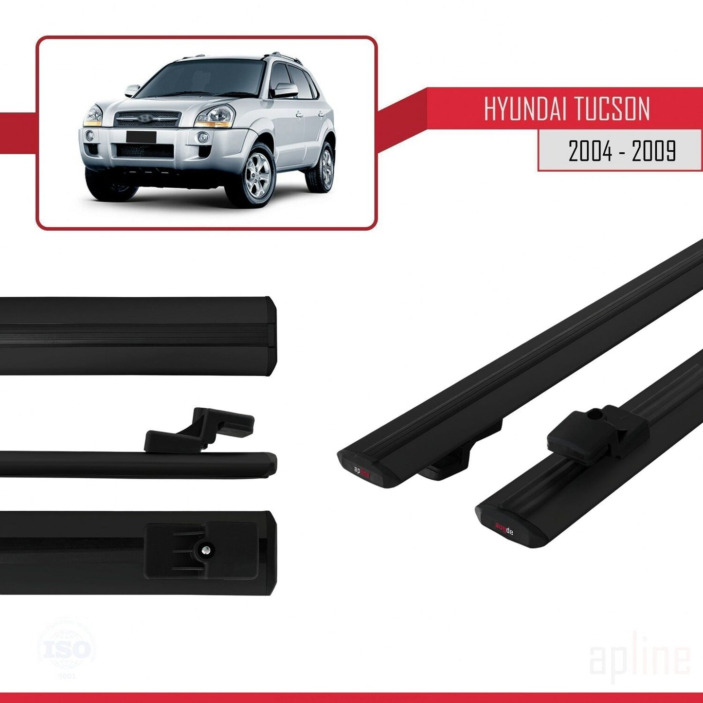 Compatibile con Hyundai Tucson (JM) modello BASIC 2004-2009 Barre portatutto per auto Portapacchi in alluminio nero 2 barre