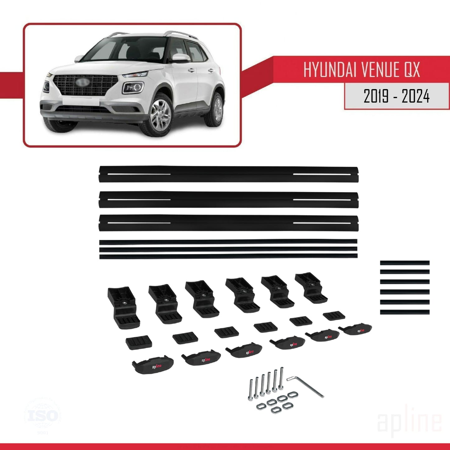 Compatibile con Hyundai Venue (QX) modello BASIC 2019-2024 Barre portatutto per auto Portapacchi in alluminio nero 3 barre