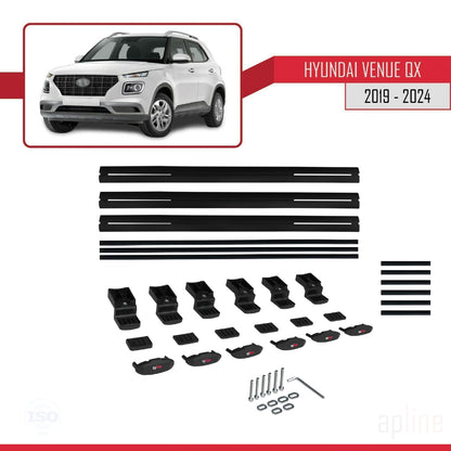 Compatibile con Hyundai Venue (QX) modello BASIC 2019-2024 Barre portatutto per auto Portapacchi in alluminio nero 3 barre