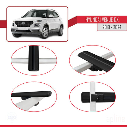 Compatibile con Hyundai Venue (QX) modello BASIC 2019-2024 Barre portatutto per auto Portapacchi in alluminio nero 3 barre