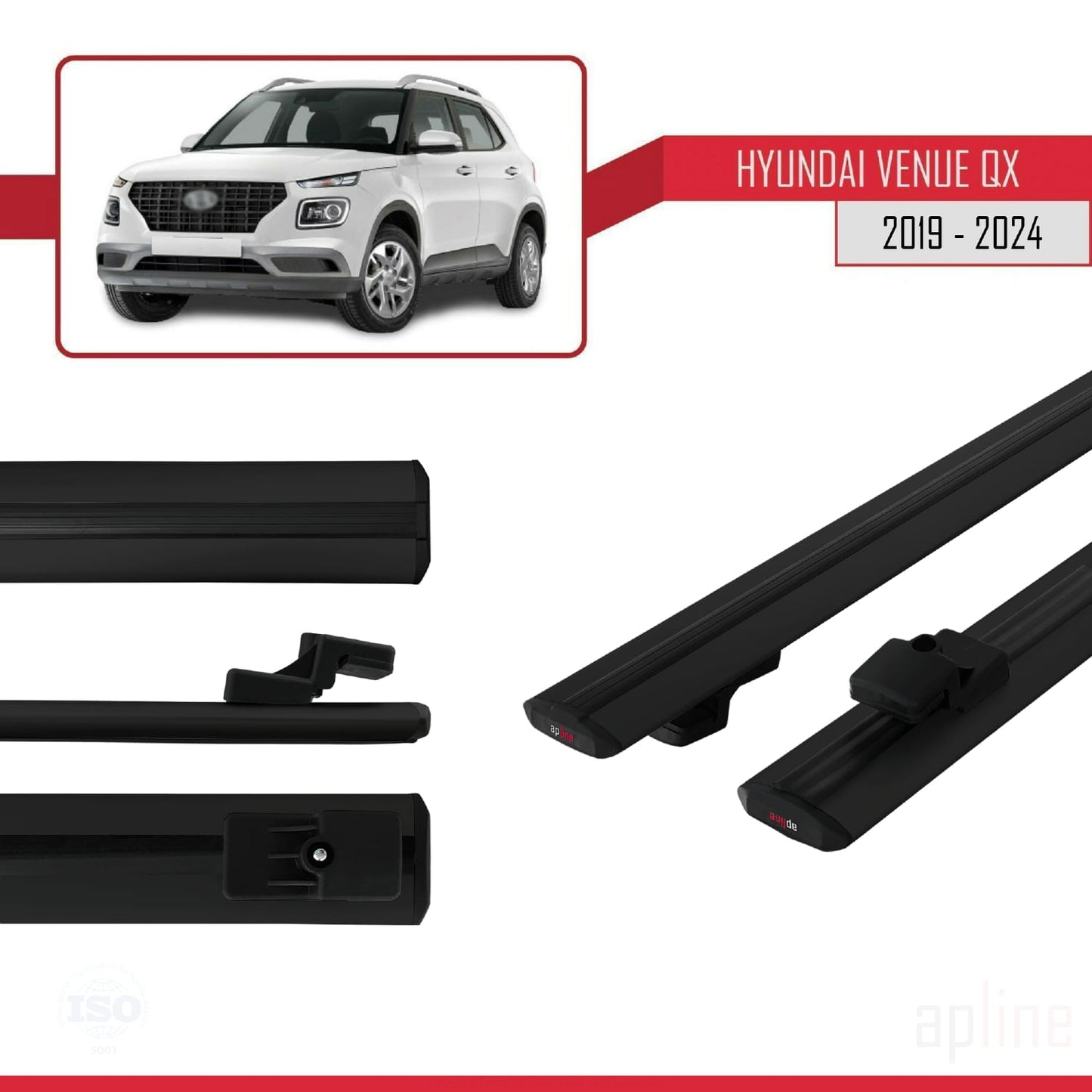 Compatibile con Hyundai Venue (QX) modello BASIC 2019-2024 Barre portatutto per auto Portapacchi in alluminio nero 2 barre