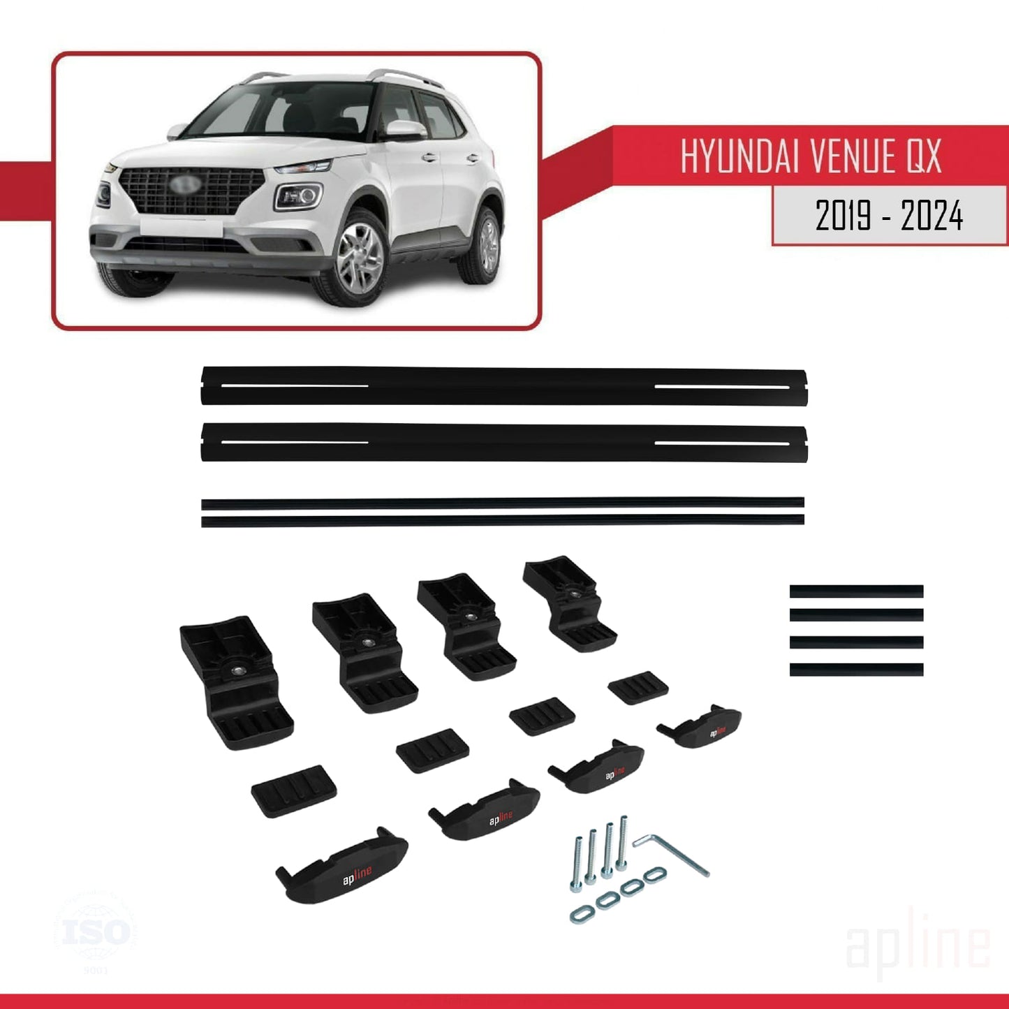 Compatibile con Hyundai Venue (QX) modello BASIC 2019-2024 Barre portatutto per auto Portapacchi in alluminio nero 2 barre