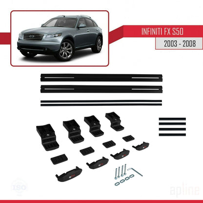 Compatible avec Infiniti FX (S50) 2003-2008 BASIC Model Barres de Toit Railing Porte-Bagages de Voiture Noir Aluminium 2 Barres