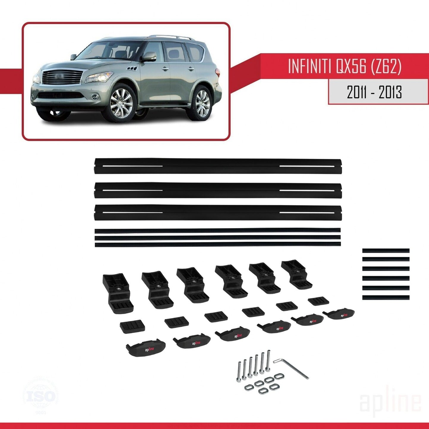 Compatibile con Infiniti QX56 (Z62) modello BASIC 2011-2013 Barre portatutto per auto Portapacchi in alluminio nero 3 barre