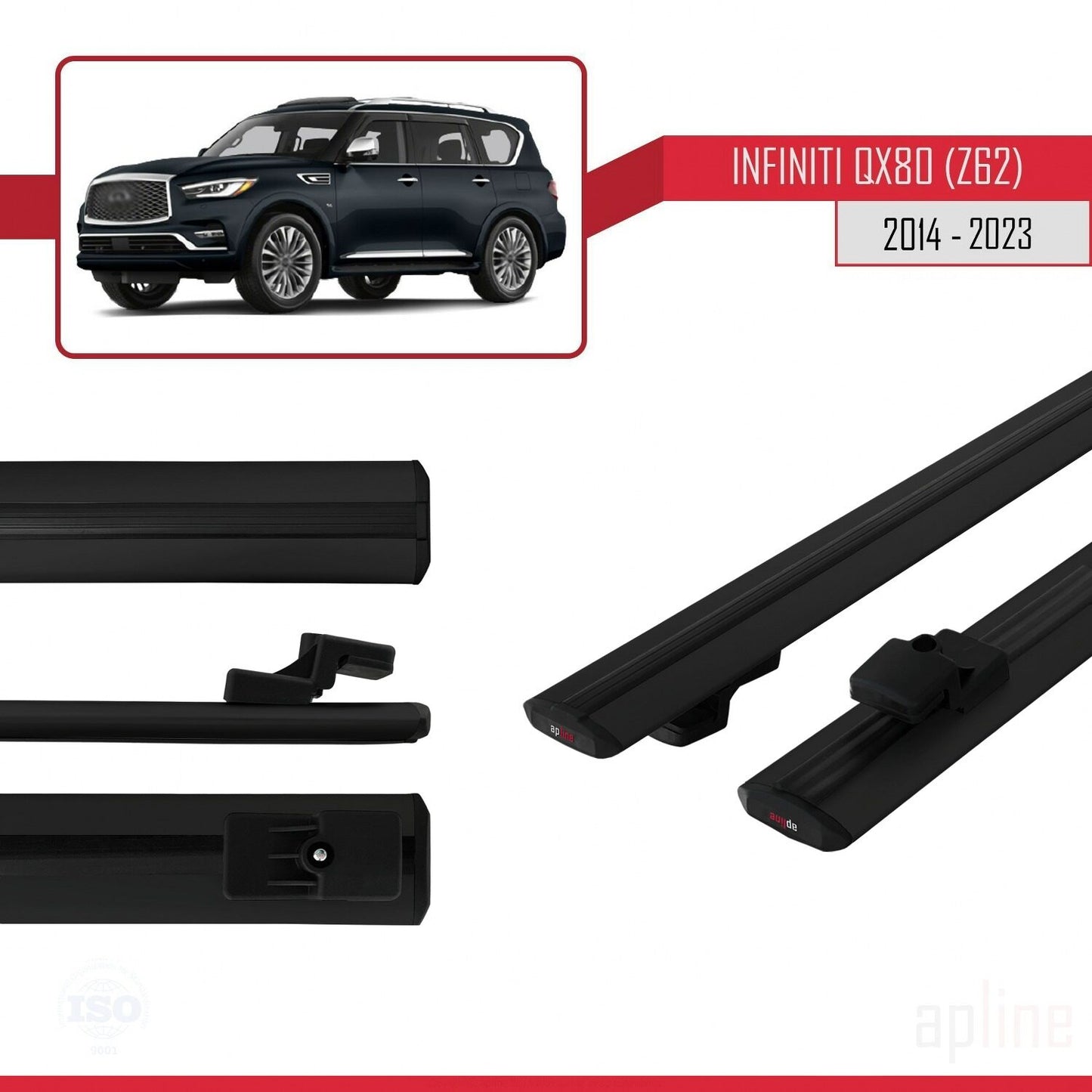 Compatible with Infiniti QX80 (Z62) 2014-2023 BASIC Model Car Roof Rack Cross Bar Black Aluminium 2 Bars