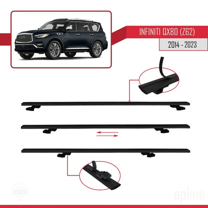 Compatible with Infiniti QX80 (Z62) 2014-2023 BASIC Model Car Roof Rack Cross Bar Black Aluminium 2 Bars