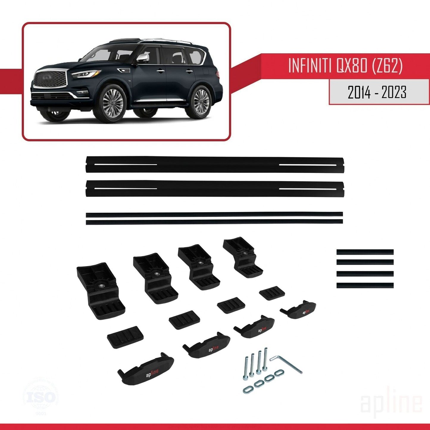 Compatible with Infiniti QX80 (Z62) 2014-2023 BASIC Model Car Roof Rack Cross Bar Black Aluminium 2 Bars