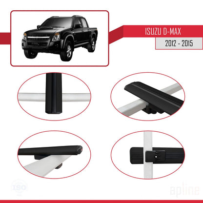 Compatible avec Isuzu D-Max 2 (RT50) Pre-Facelift 2012-2015 BASIC Model Barres de Toit Railing Porte-Bagages de Voiture Noir Aluminium 3 Barres
