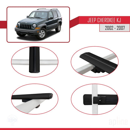 Compatible avec Jeep Cherokee 3 (KJ) 2002-2007 BASIC Model Barres de Toit Railing Porte-Bagages de Voiture Noir Aluminium 3 Barres