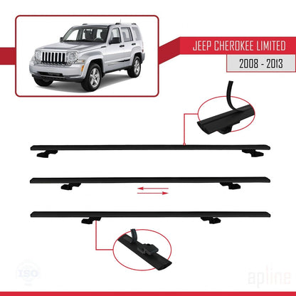 Compatible avec Jeep Cherokee 4 (KK) 2008-2013 BASIC Model Barres de Toit Railing Porte-Bagages de Voiture Noir Aluminium 2 Barres
