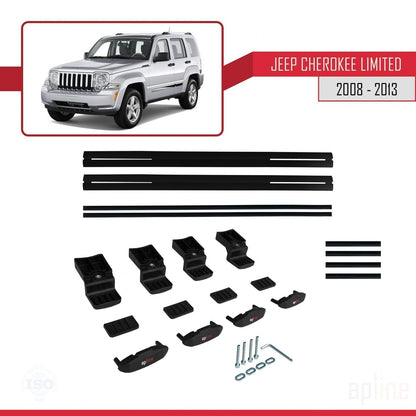 Compatible avec Jeep Cherokee 4 (KK) 2008-2013 BASIC Model Barres de Toit Railing Porte-Bagages de Voiture Noir Aluminium 2 Barres