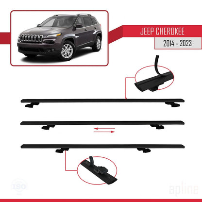 Compatible avec Jeep Cherokee 5 (KL) 2014-2023 BASIC Model Barres de Toit Railing Porte-Bagages de Voiture Noir Aluminium 3 Barres