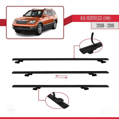 Compatible avec Kia Borrego (HM) 2008-2019 BASIC Model Barres de Toit Railing Porte-Bagages de Voiture Noir Aluminium 2 Barres