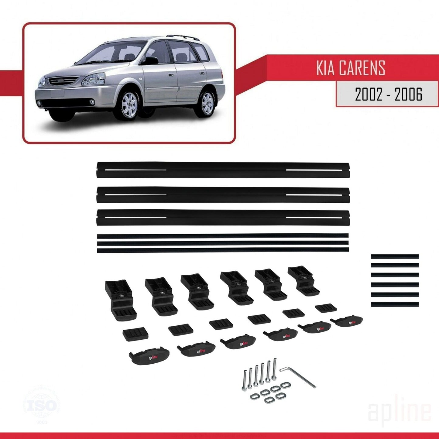 Compatible avec Kia Carens Post-Facelift 2002-2006 BASIC Model Barres de Toit Railing Porte-Bagages de Voiture Noir Aluminium 3 Barres