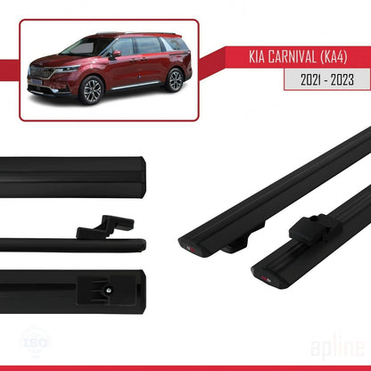 Compatible avec Kia Carnival 4 (KA4) 2021-2023 BASIC Model Barres de Toit Railing Porte-Bagages de Voiture Noir Aluminium 2 Barres