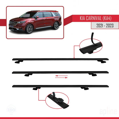 Compatible avec Kia Carnival 4 (KA4) 2021-2023 BASIC Model Barres de Toit Railing Porte-Bagages de Voiture Noir Aluminium 2 Barres