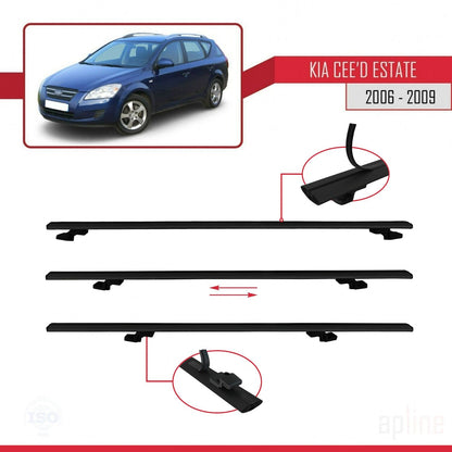 Compatible avec Kia Ceed (ED) Break Pre-Facelift 2006-2009 BASIC Model Barres de Toit Railing Porte-Bagages de Voiture Noir Aluminium 2 Barres