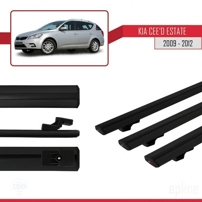Compatible avec Kia Ceed (ED) Break Post-Facelift 2009-2012 BASIC Model Barres de Toit Railing Porte-Bagages de Voiture Noir Aluminium 3 Barres