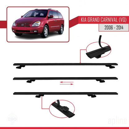 Compatible with Kia Grand Carnival 2 (VQ) 2006-2014 BASIC Model Car Roof Rack Cross Bar Black Aluminium 2 Bars