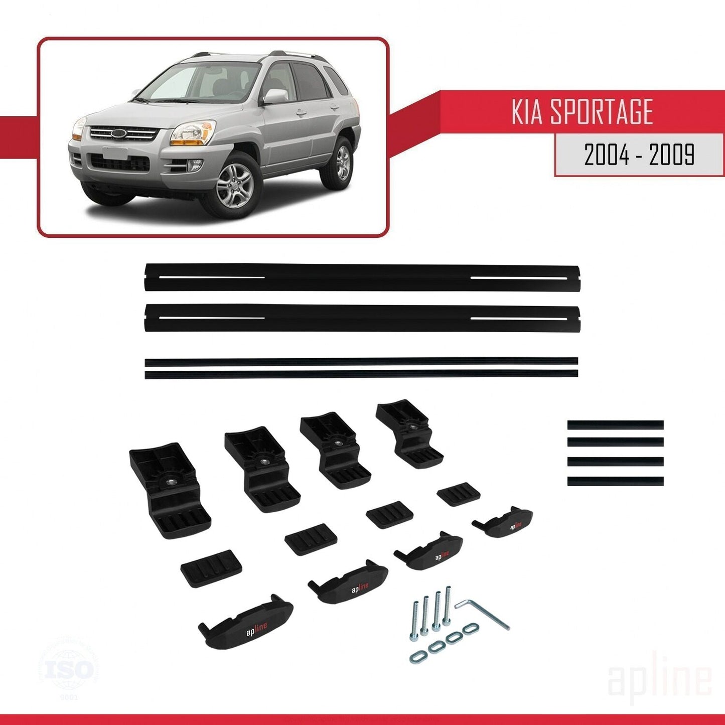 Compatibile con Kia Sportage 2 (JE) 2004-2009 BASIC Model Barre Tetto Portapacchi Auto Barre Portatutto Nero Alluminio 2 Barre