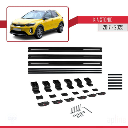 Compatible avec Kia Stonic 2017-2025 BASIC Model Barres de Toit Railing Porte-Bagages de Voiture Noir Aluminium 3 Barres
