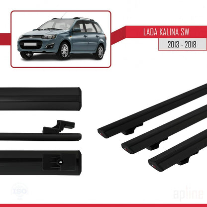Compatible avec Lada Kalina 2 Break 2013-2018 BASIC Model Barres de Toit Railing Porte-Bagages de Voiture Noir Aluminium 3 Barres