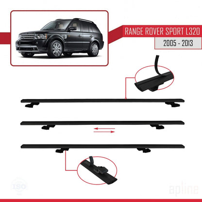 Compatible with Land Rover Range Rover Sport (L320) 2005-2013 BASIC Model Car Roof Rack Cross Bar Black Aluminium 2 Bars