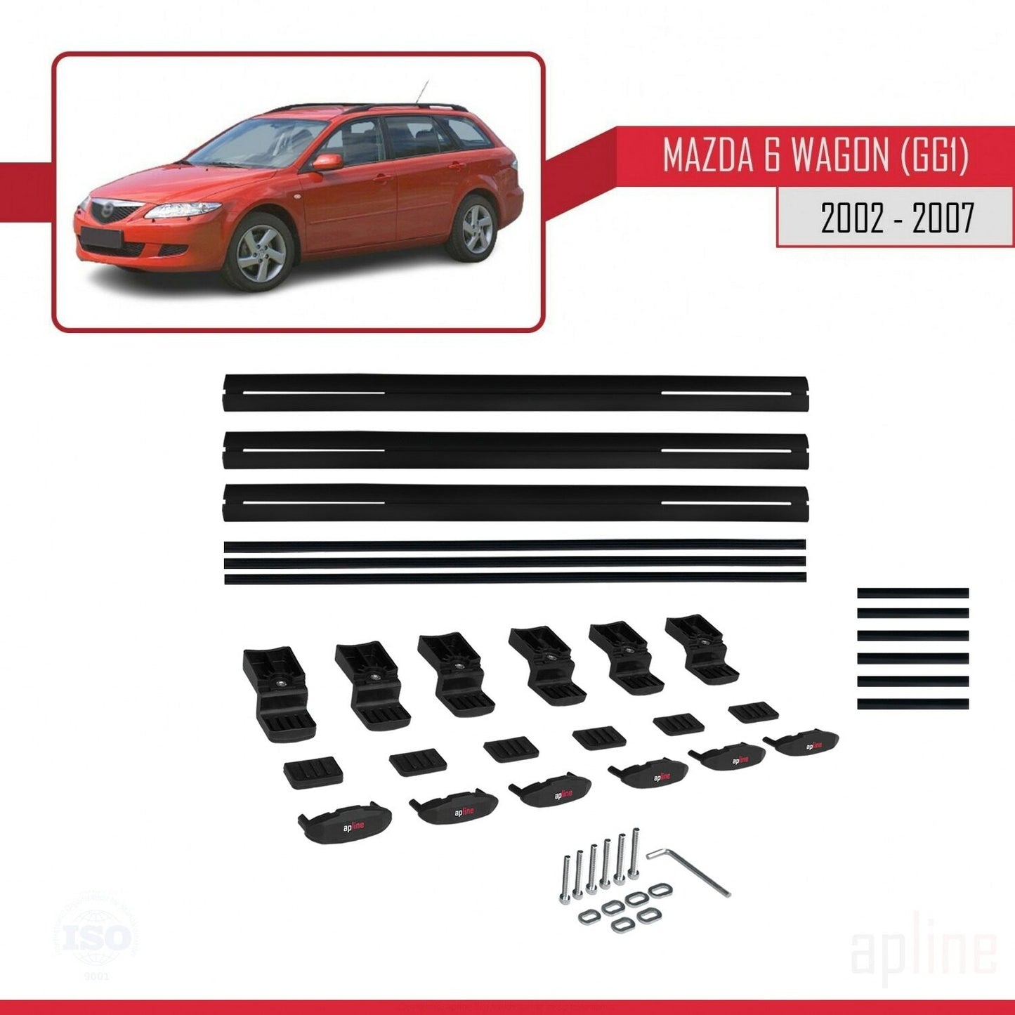 Compatibile con Mazda 6 I (GG1) 2002-2007 BASIC Model Barre Tetto Portapacchi Auto Barre Portatutto Nero Alluminio 3 Barre