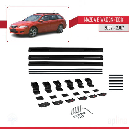 Compatibile con Mazda 6 I (GG1) 2002-2007 BASIC Model Barre Tetto Portapacchi Auto Barre Portatutto Nero Alluminio 3 Barre