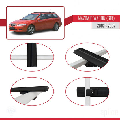 Compatibile con Mazda 6 I (GG1) 2002-2007 BASIC Model Barre Tetto Portapacchi Auto Barre Portatutto Nero Alluminio 3 Barre