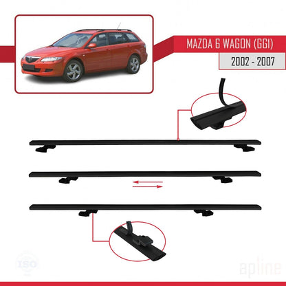 Compatible avec Mazda 6 I (GG1) 2002-2007 BASIC Model Barres de Toit Railing Porte-Bagages de Voiture Noir Aluminium 2 Barres