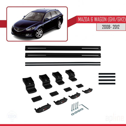 Compatible avec Mazda 6 II (GZ) Wagon 2008-2012 BASIC Model Barres de Toit Railing Porte-Bagages de Voiture Noir Aluminium 2 Barres
