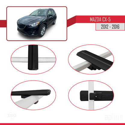 Compatible avec Mazda CX-5 I (KE) 2012-2016 BASIC Model Barres de Toit Railing Porte-Bagages de Voiture Noir Aluminium 3 Barres