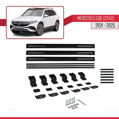 Compatible with Mercedes EQB (X243) 2021-2025 BASIC Model Car Roof Rack Cross Bar Black Aluminium 3 Bars