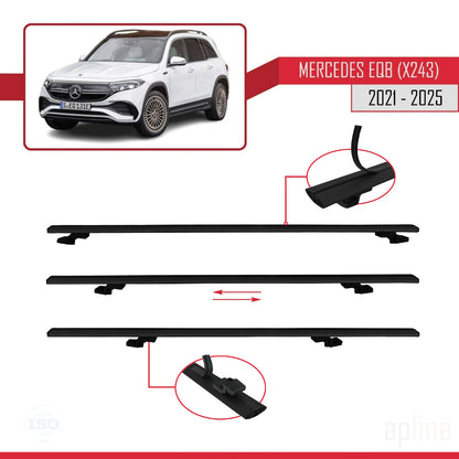 Compatible with Mercedes EQB (X243) 2021-2025 BASIC Model Car Roof Rack Cross Bar Black Aluminium 2 Bars