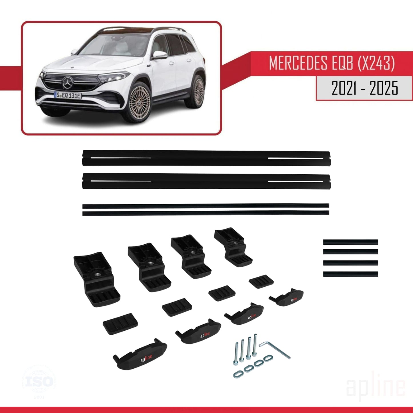 Compatible with Mercedes EQB (X243) 2021-2025 BASIC Model Car Roof Rack Cross Bar Black Aluminium 2 Bars