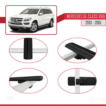 Compatible avec Mercedes Classe GL 2 (X166) Pre-Facelift 2013-2015 BASIC Model Barres de Toit Railing Porte-Bagages de Voiture Noir Aluminium 2 Barres