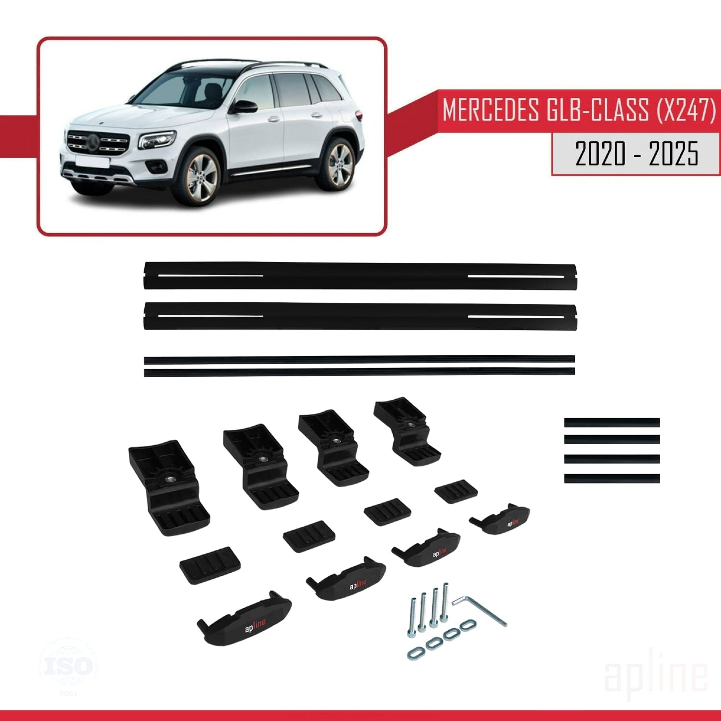 Compatible avec Mercedes Classe GLB (X247) 2020-2025 BASIC Model Barres de Toit Railing Porte-Bagages de Voiture Noir Aluminium 2 Barres